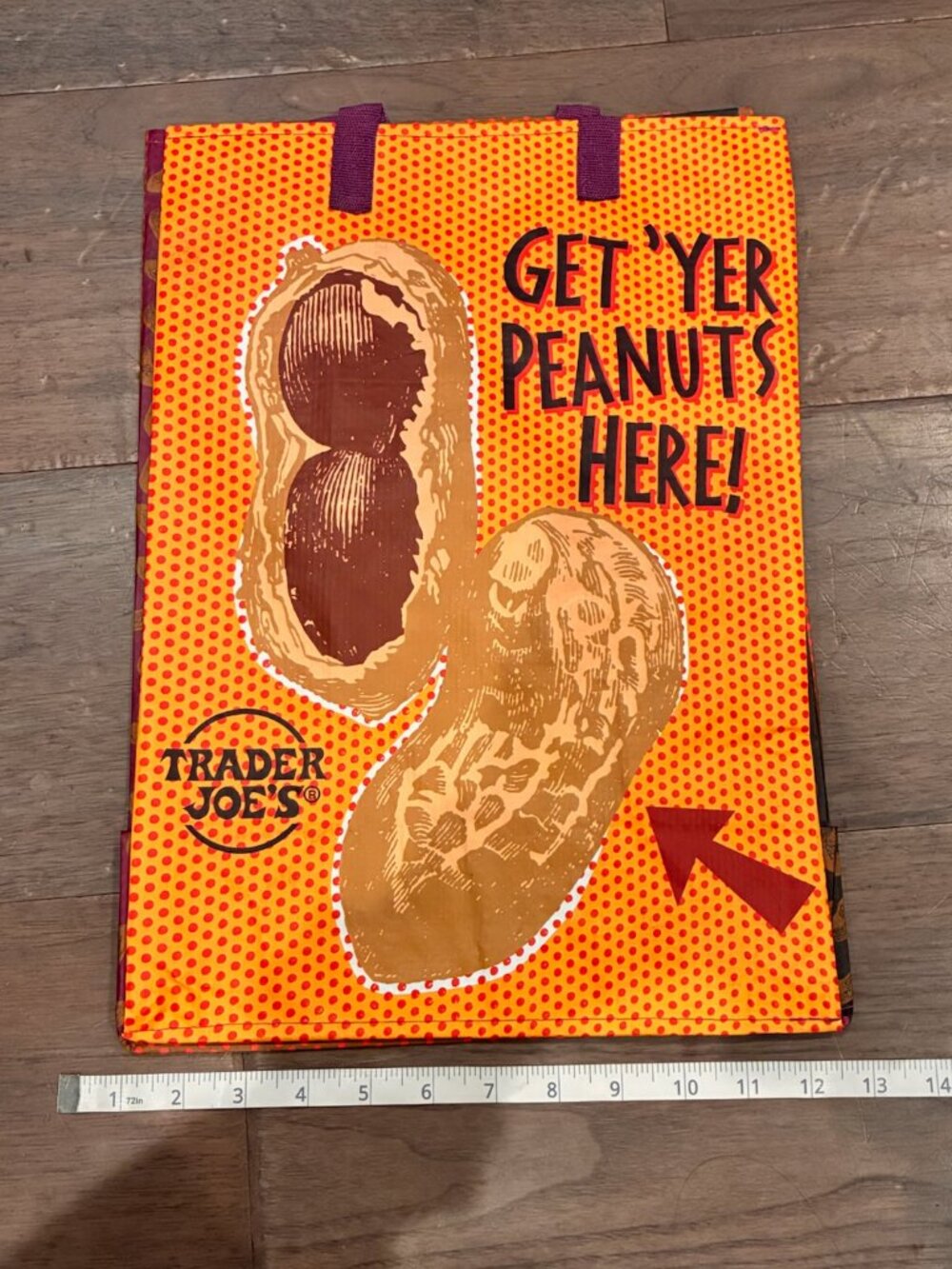NWT Trader Joe's "Peanut Bag" Reusable Grocery Tote -Peanut Butter Theme